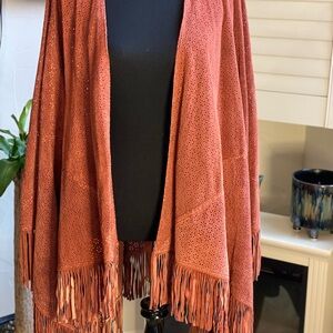 Suede Poncho/Cape With Finge and Rust Color